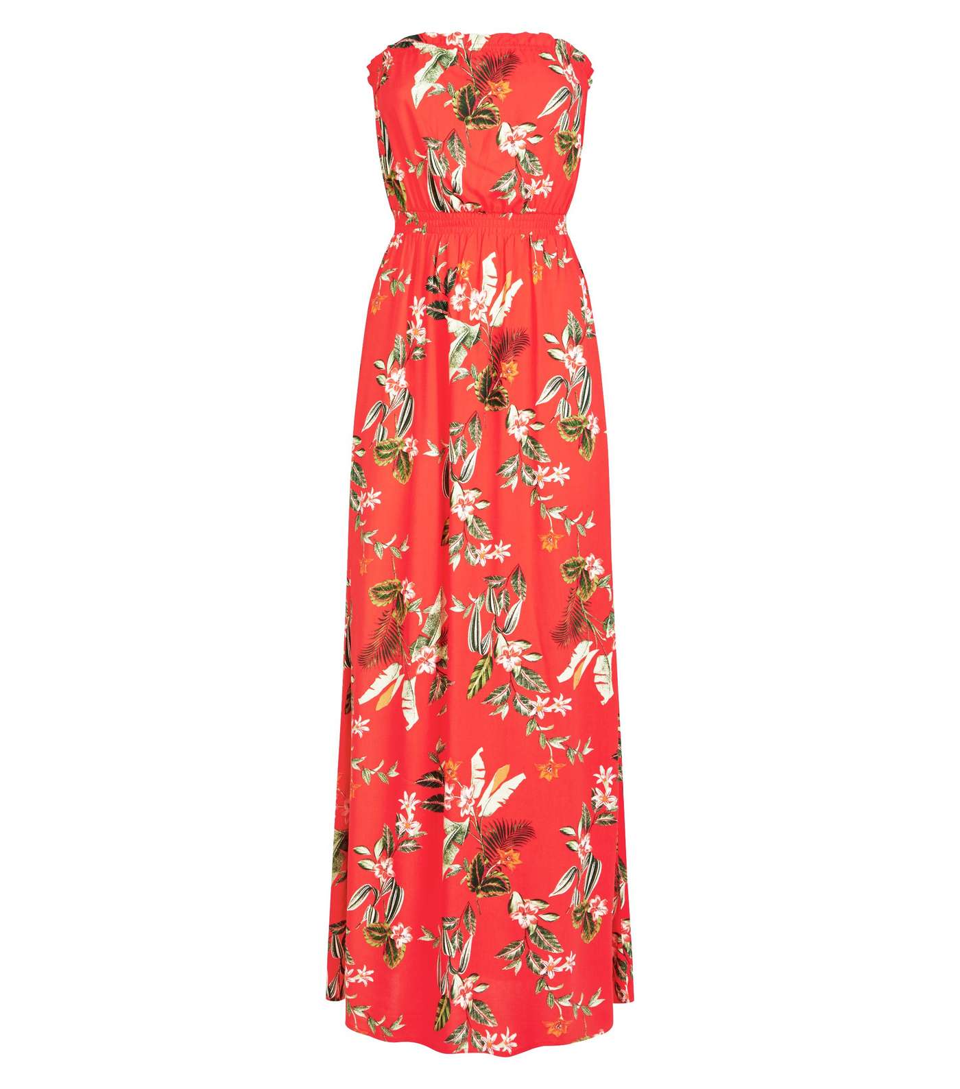 Red Tropical Floral Bandeau Maxi Dress Image 3