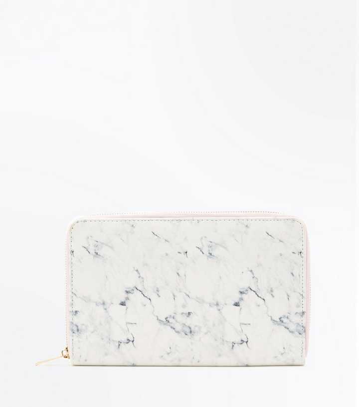 White Marble Effect Travel Wallet