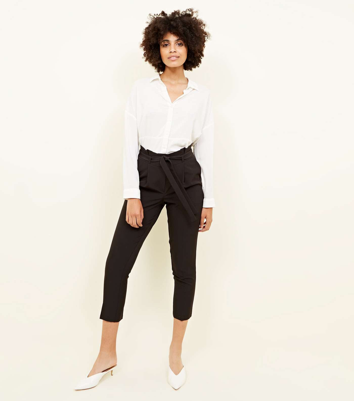 Black Paperbag Waist Tapered Trousers Image 5