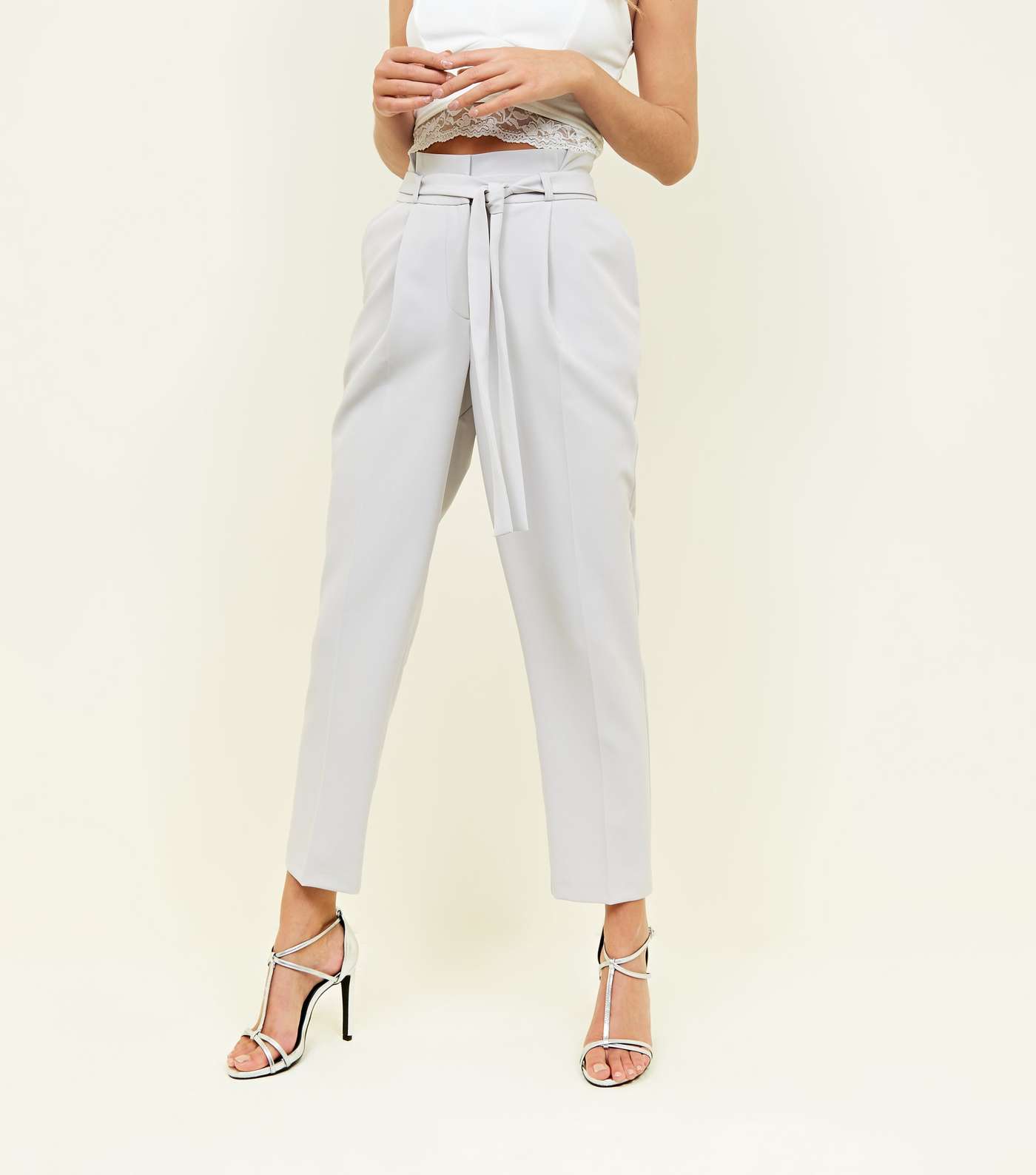 Pale Grey Paperbag Tapered Trousers Image 2