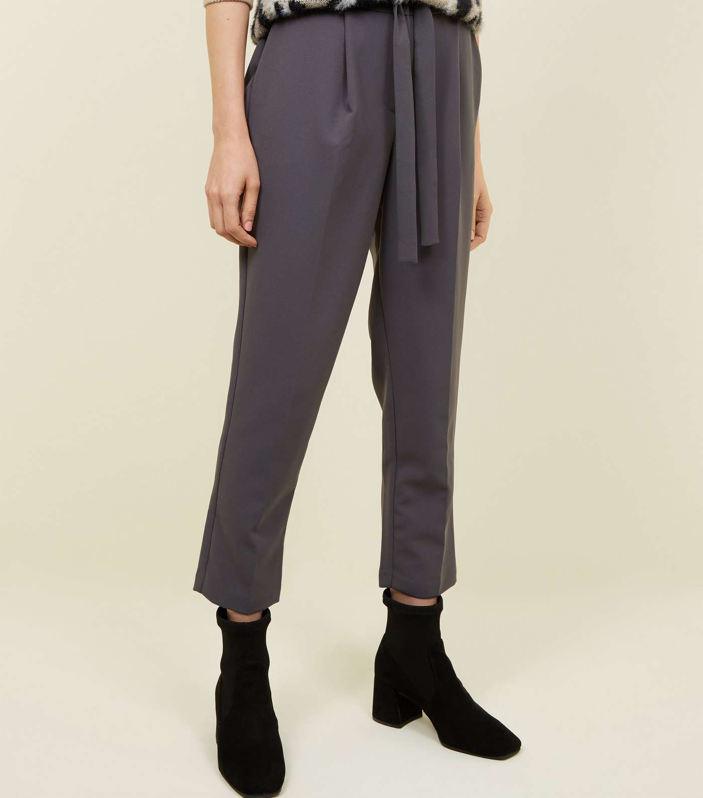 Grey Paperbag Waist Tapered Trousers Image 2