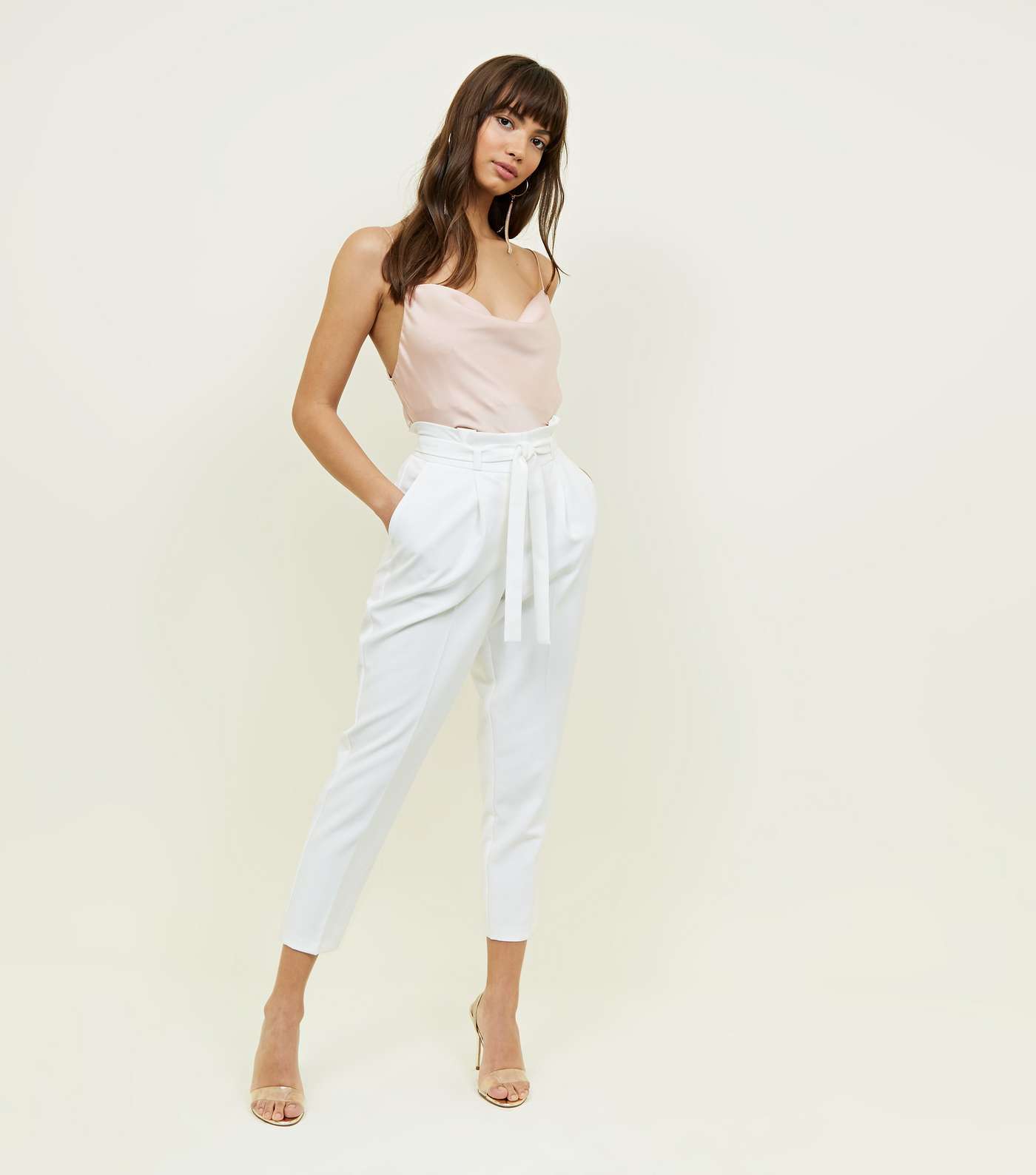 White Paperbag Tapered Trousers