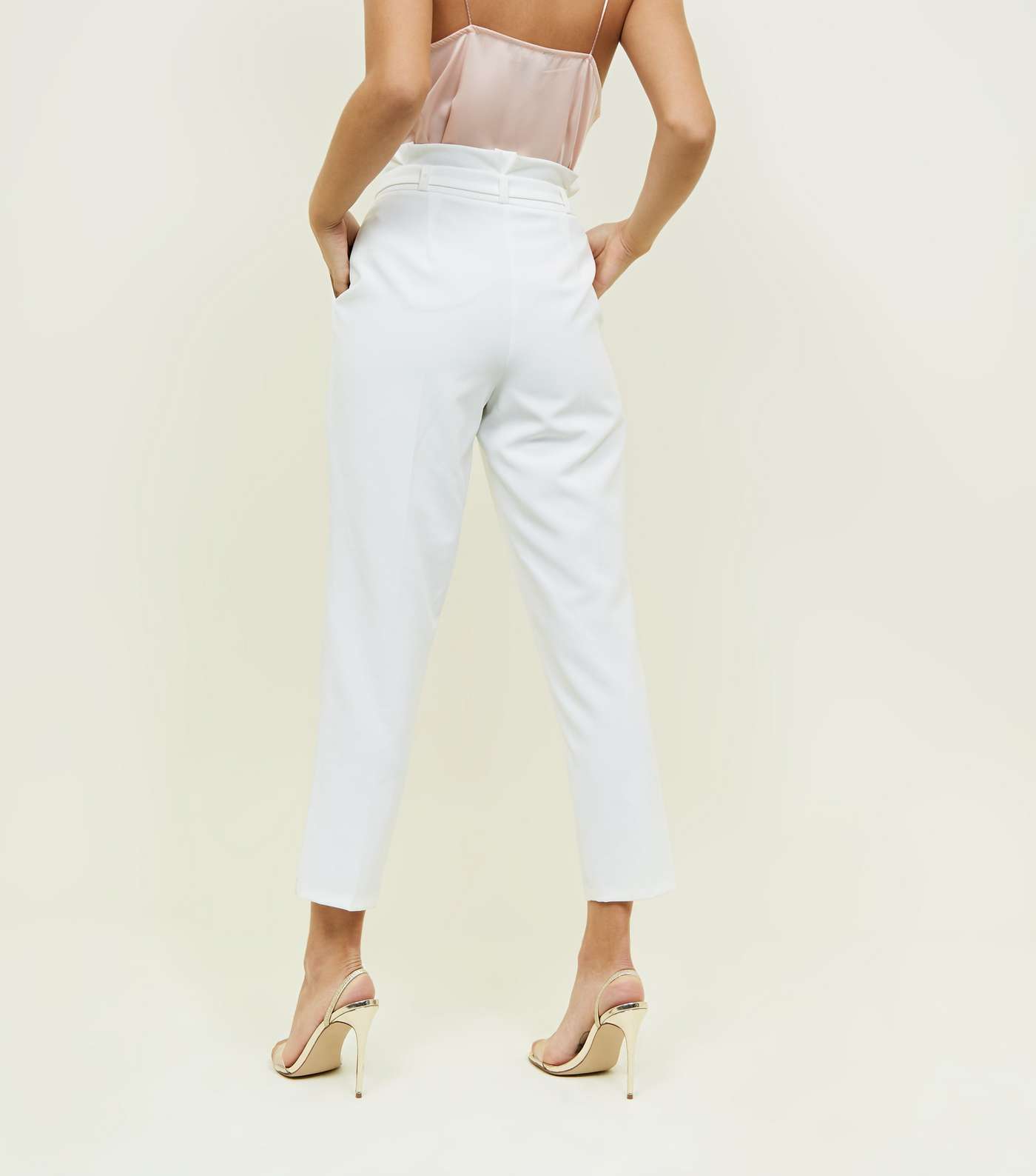 White Paperbag Tapered Trousers Image 3