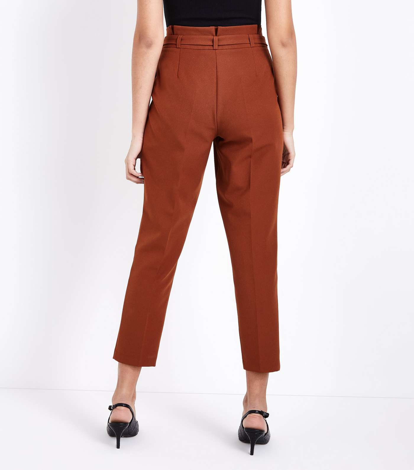 Dark Brown Paperbag Waist Tapered Trousers Image 3
