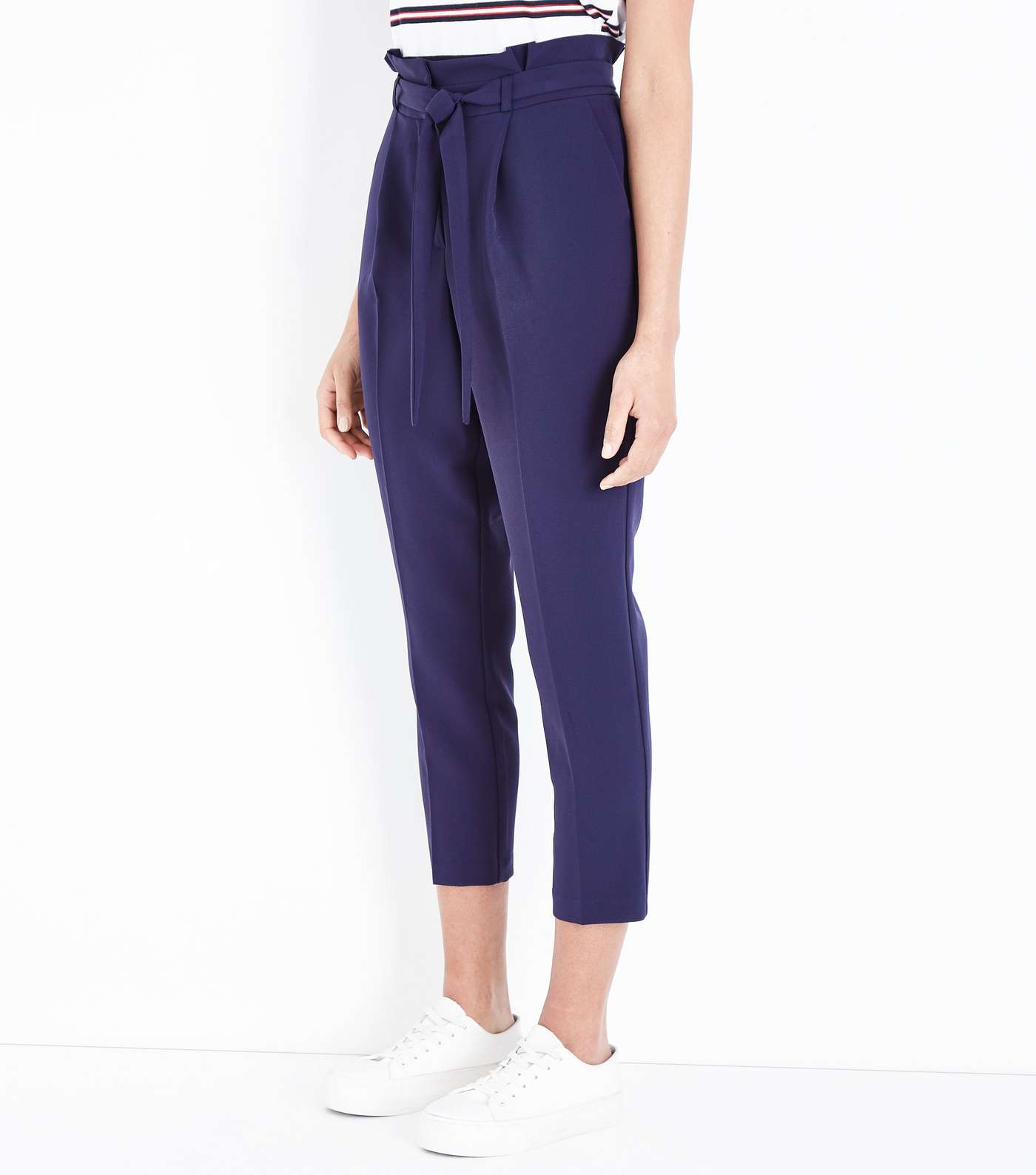 Navy Paperbag Tapered Trousers Image 2