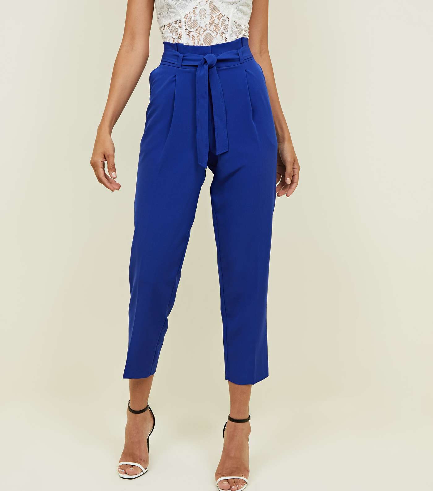 Bright Blue Paperbag Waist Tapered Trousers Image 2