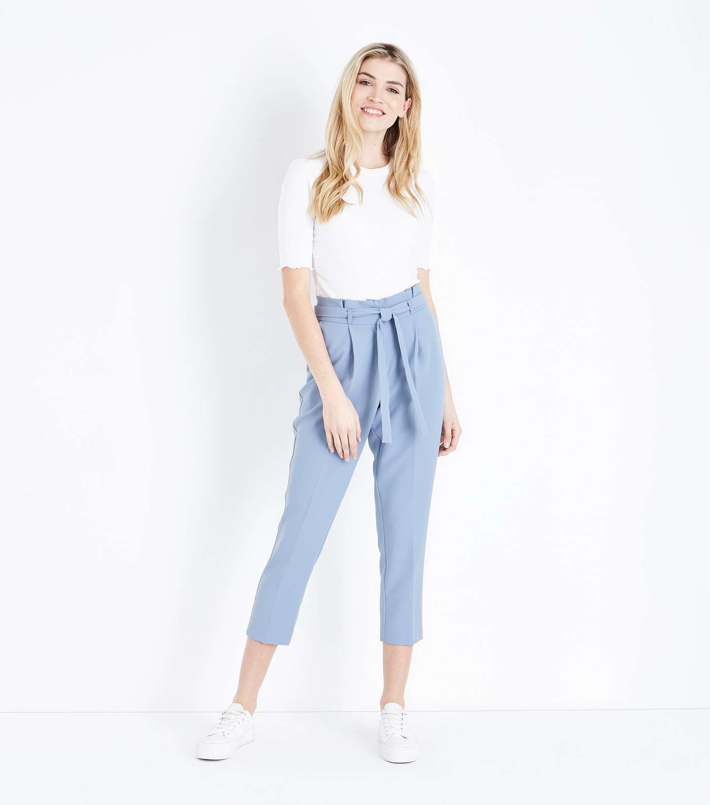 Pale Blue Paperbag Tapered Trousers