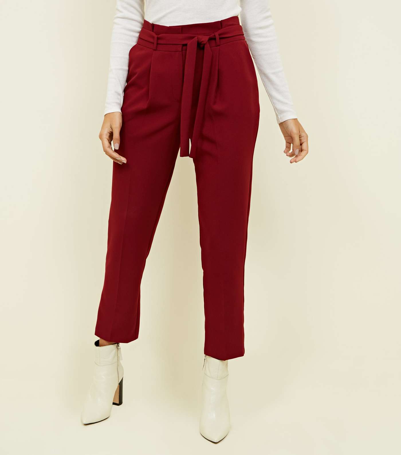 Dark Red Paperbag Waist Tapered Trousers Image 2