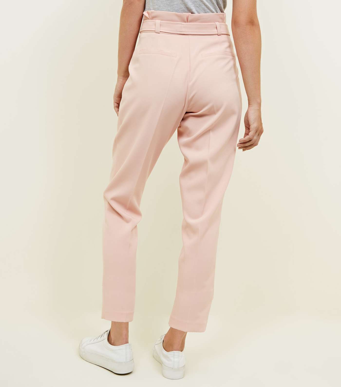 Pale Pink Paperbag Waist Tapered Trousers Image 3