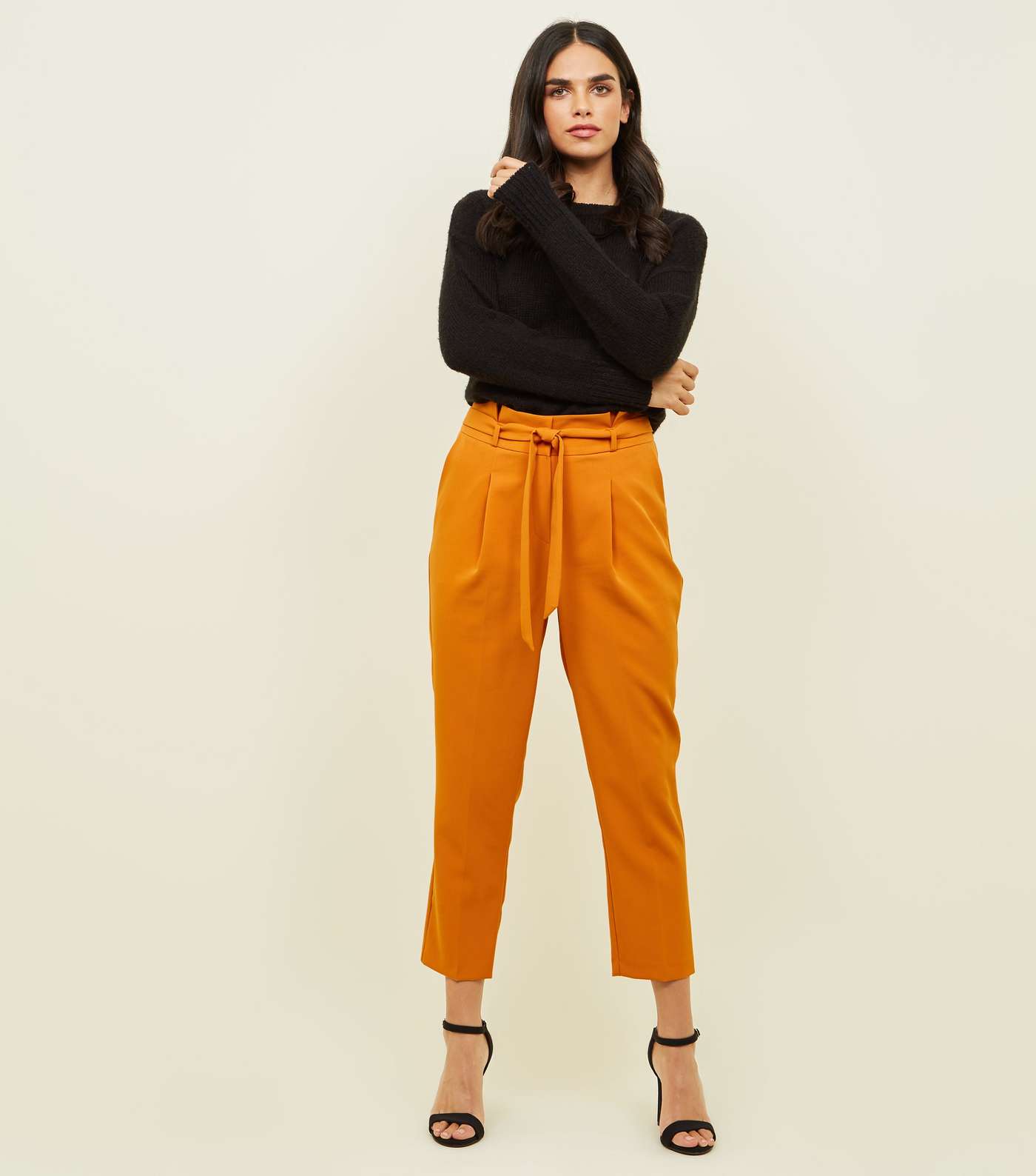 Bright Orange Paperbag Waist Tapered Trousers