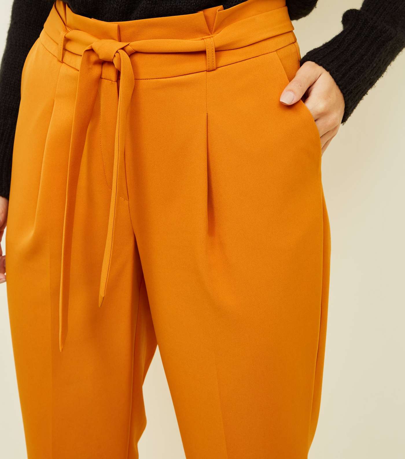 Bright Orange Paperbag Waist Tapered Trousers Image 5
