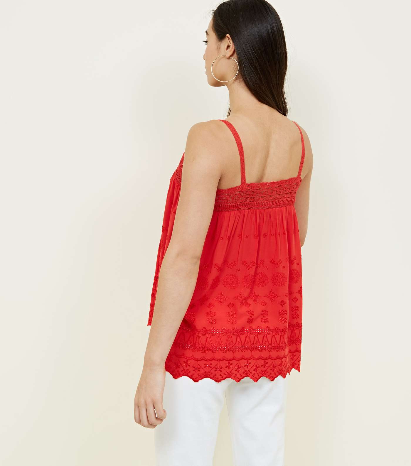 Red Broderie Lace Trim Cami Image 3