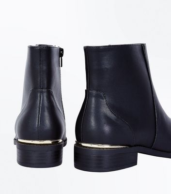 Black Metal Trim Ankle Boots | New Look