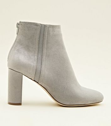 Grey Suedette Block Heel Ankle Boots New Look