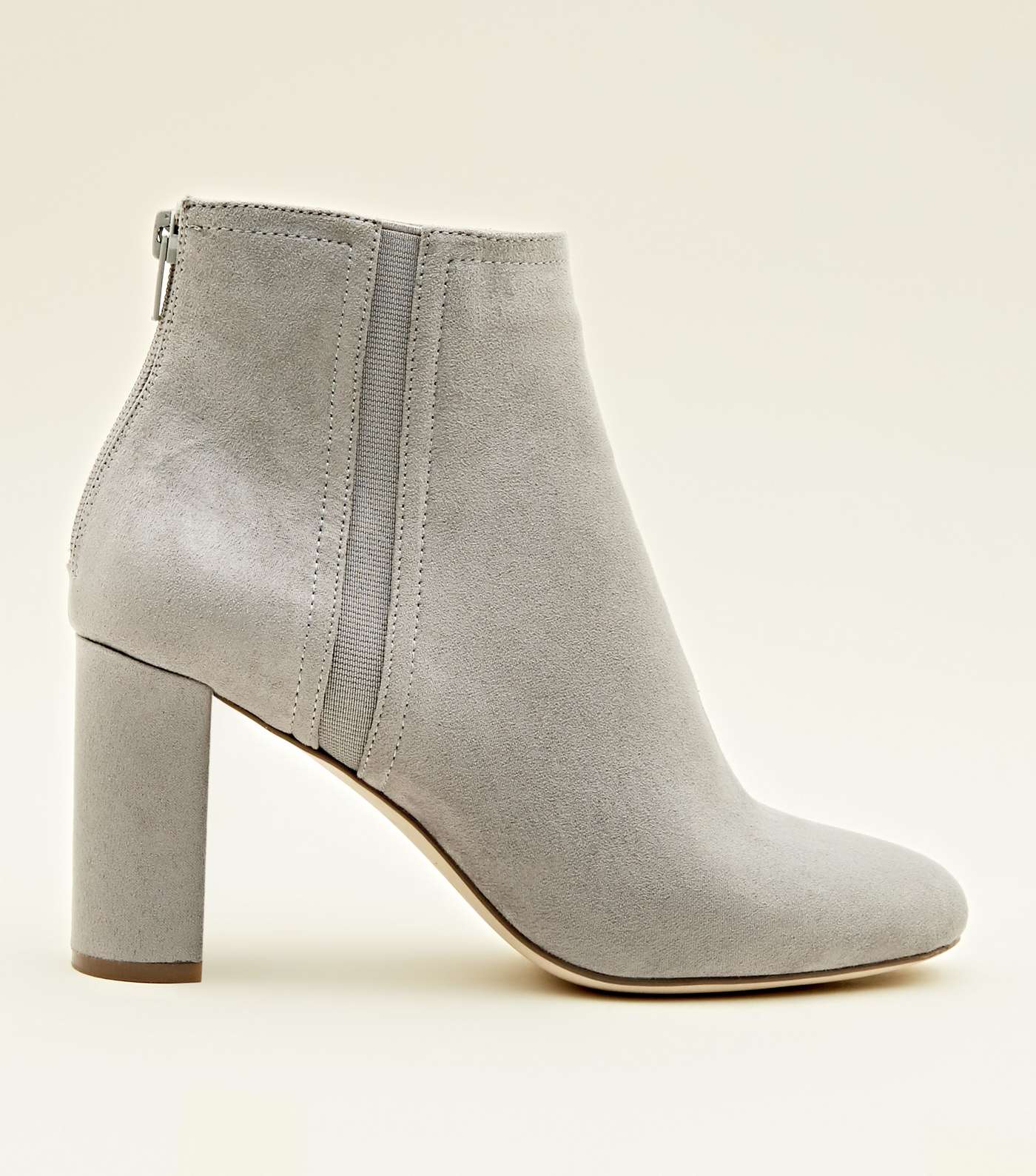 Grey Suedette Block Heel Ankle Boots