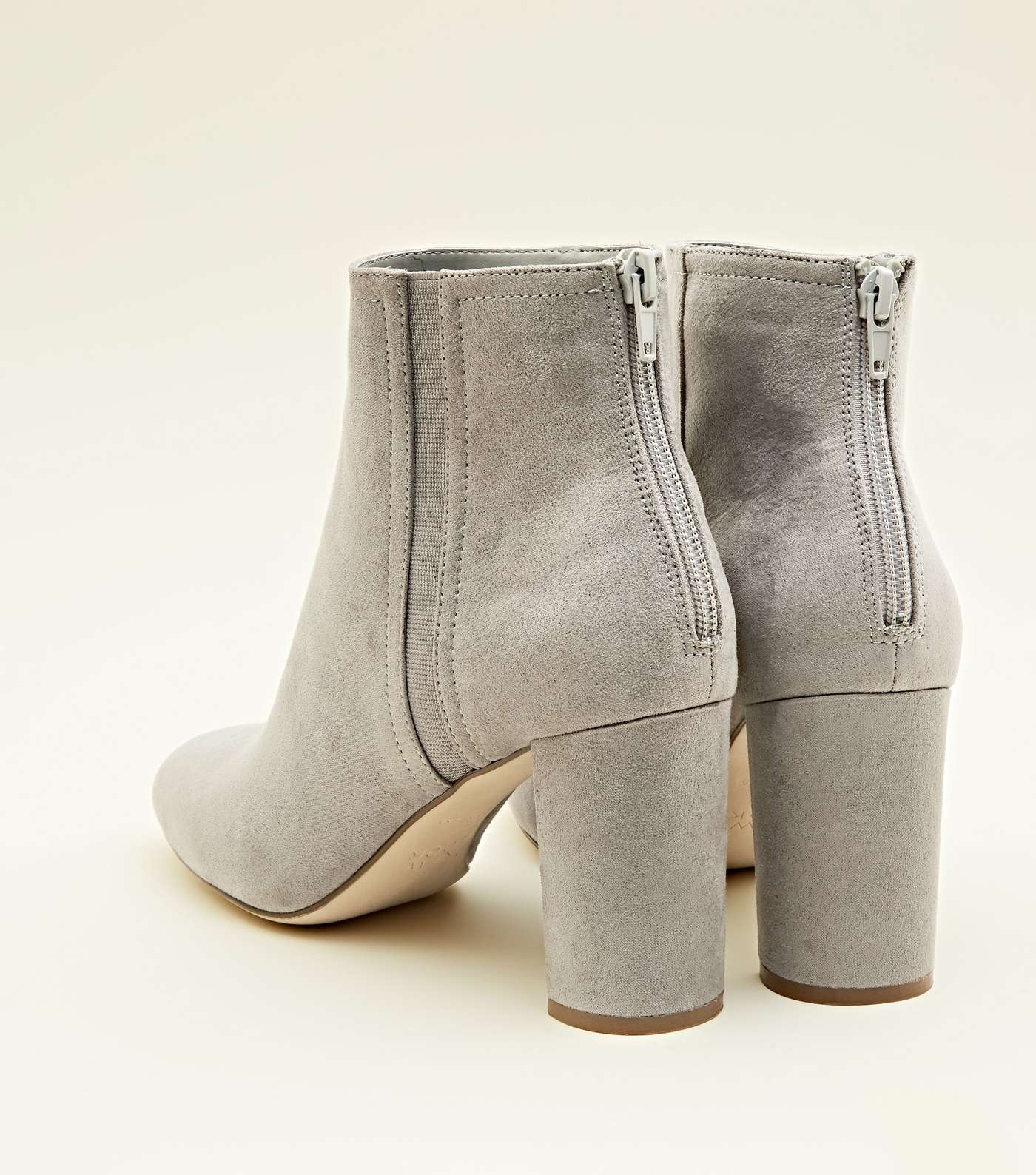 Grey Suedette Block Heel Ankle Boots Image 3