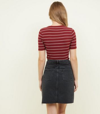 tall red denim skirt