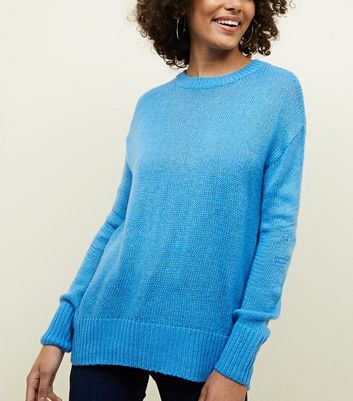 Blue Curved Hem Jumper | New Look