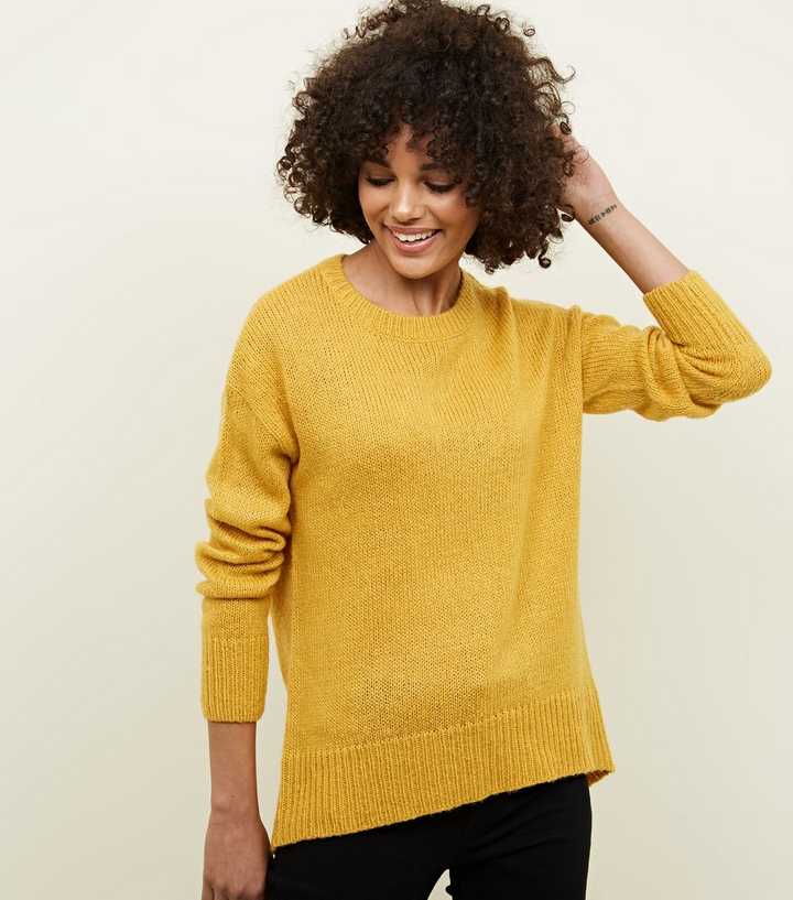 Mustard Curved Hem Jumper