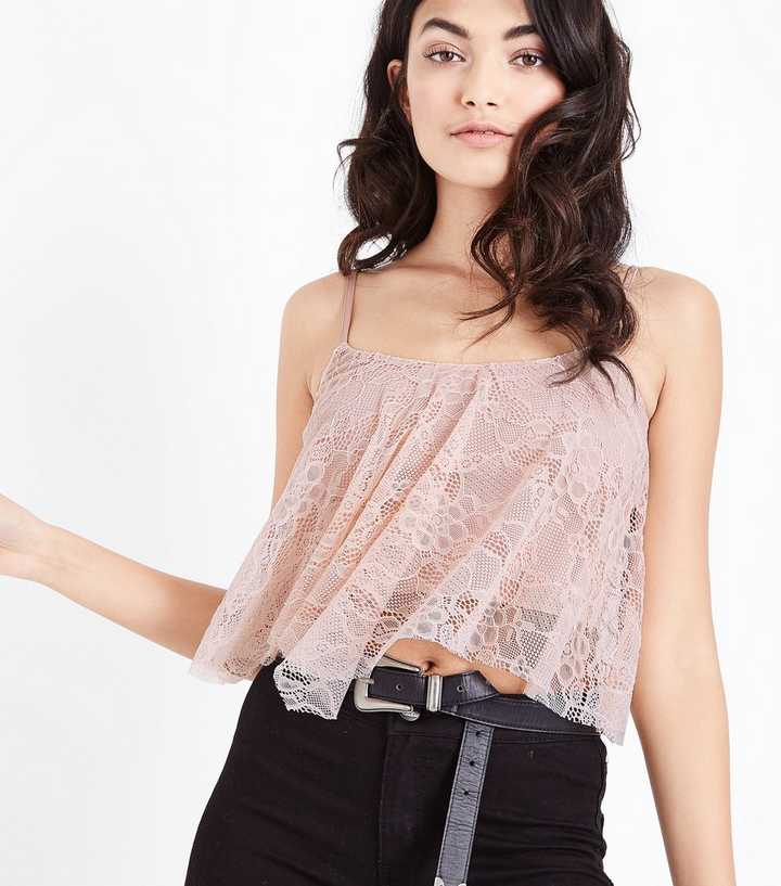 Pale Pink Lace Hanky Hem Crop Top