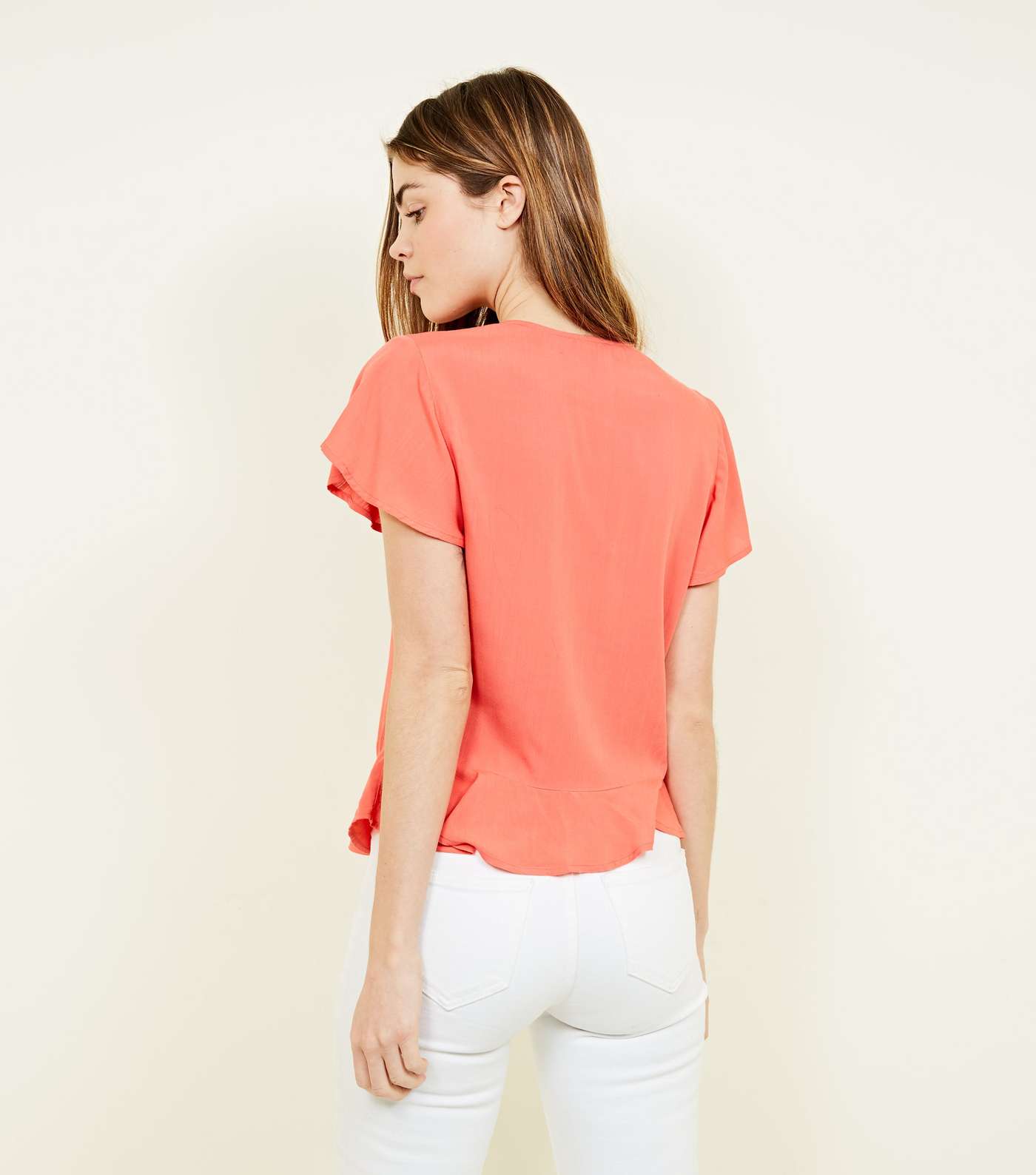 Coral Bow Front Peplum Blouse Image 3