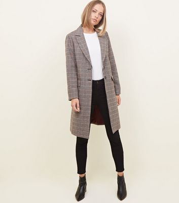 Petite Brown Check Longline Coat | New Look Petite Brown Check Longline Coat | New Look