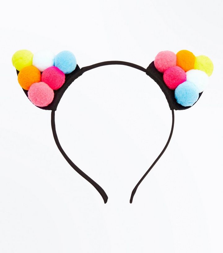 Rainbow Pom Pom Cat Ear Headband New Look