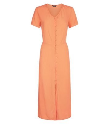 orange button front dress