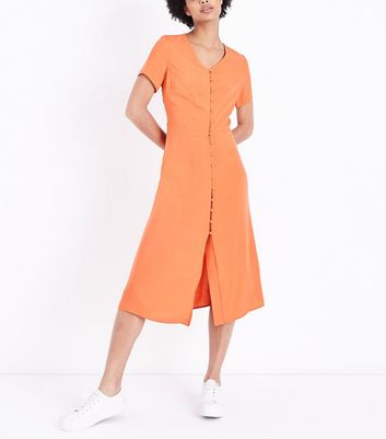 orange button front dress