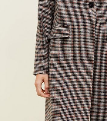 Petite Brown Check Longline Coat New Look