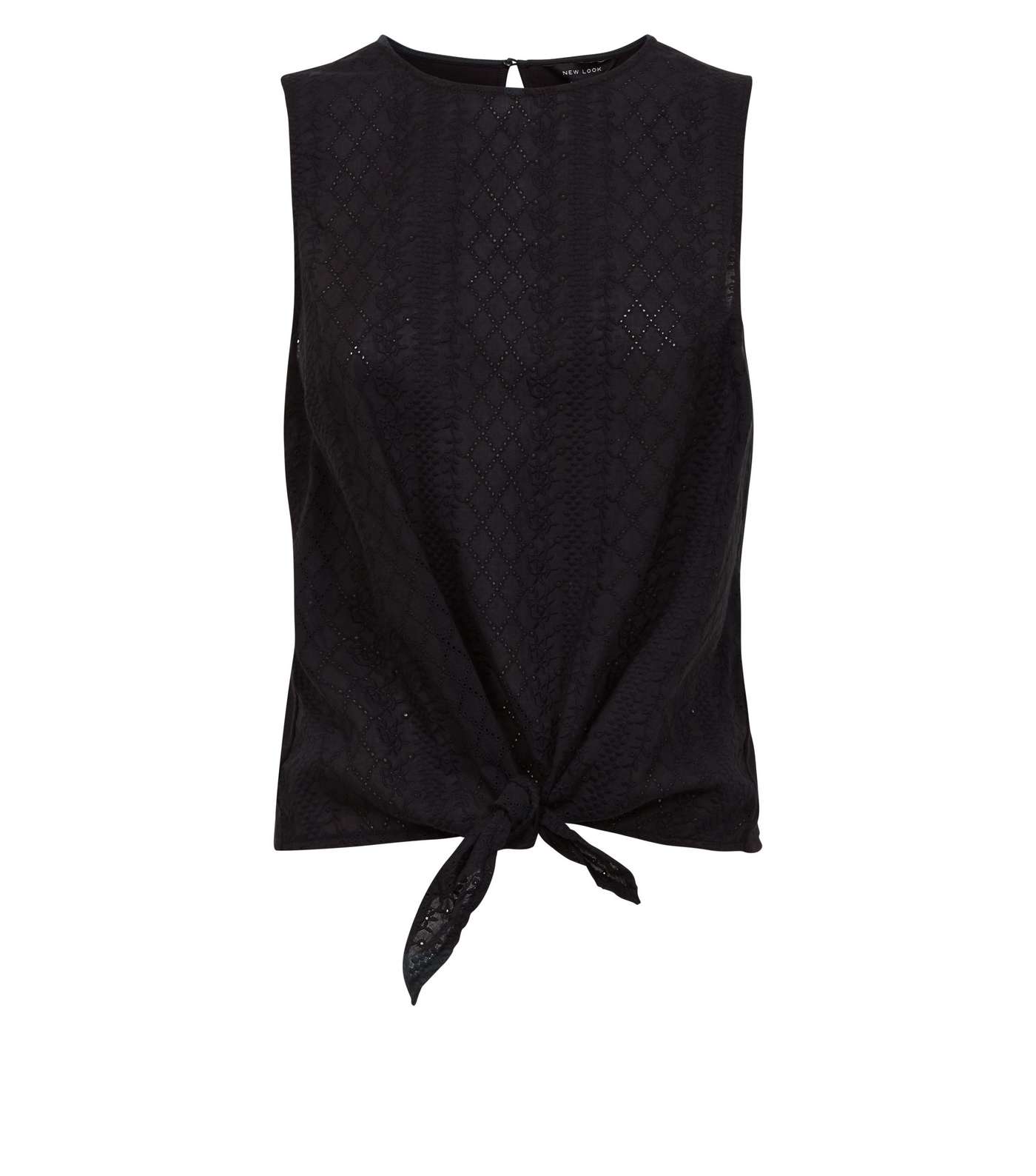 Black Broderie Tie Front Sleeveless Top Image 4