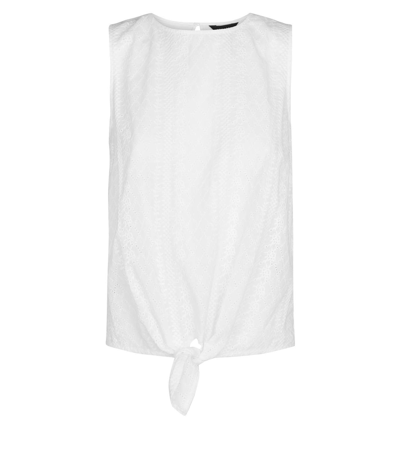 White Broderie Tie Front Sleeveless Top Image 4
