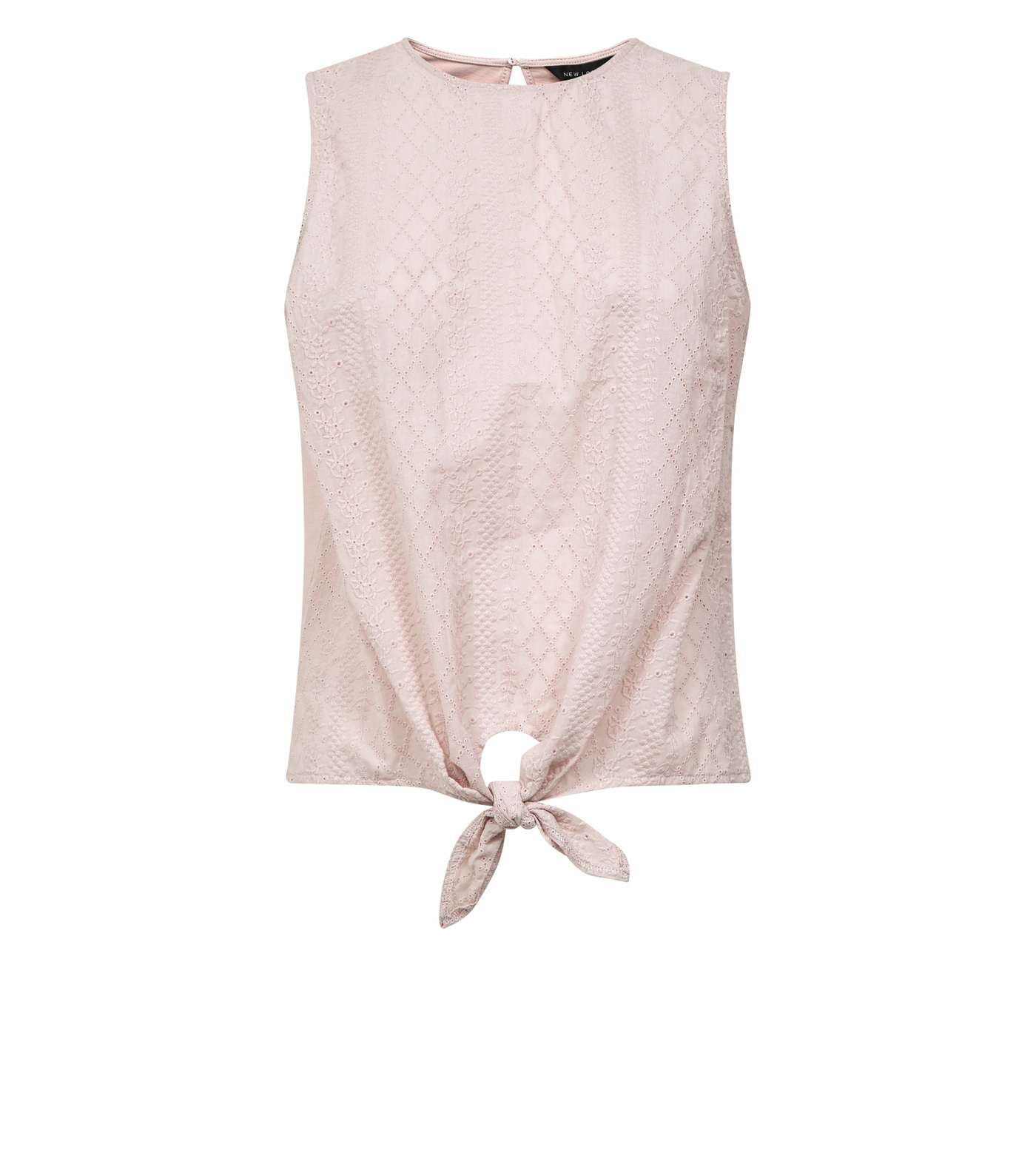 Pink Broderie Tie Front Sleeveless Top Image 4