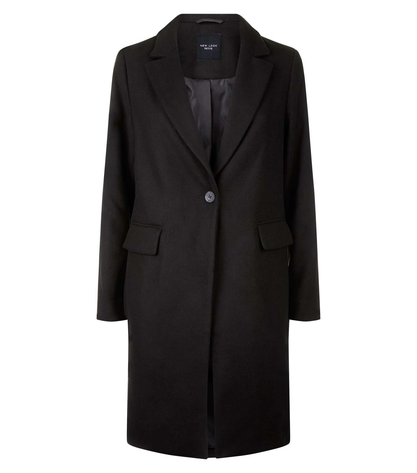 Petite Black Revere Collar Longline Coat Image 4
