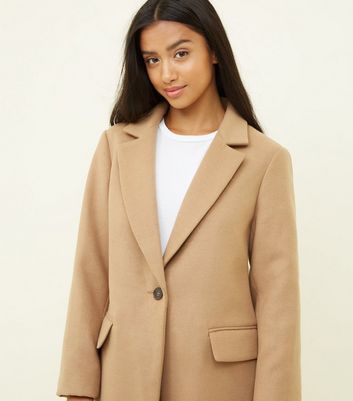 Petite camel revere 2025 collar longline coat