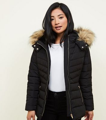 Fitted puffer coat with hotsell fur hood