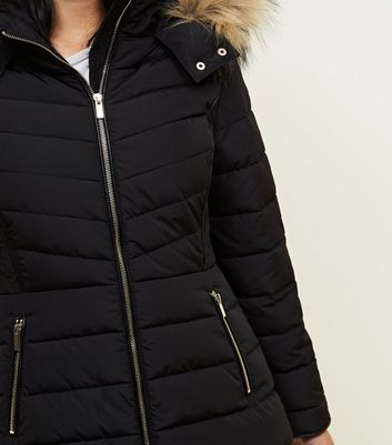 womens black fitted puffer coat