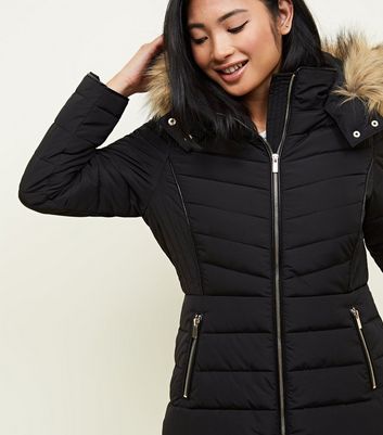 Faux Fur Hood Fitted Puffer Jacket 
