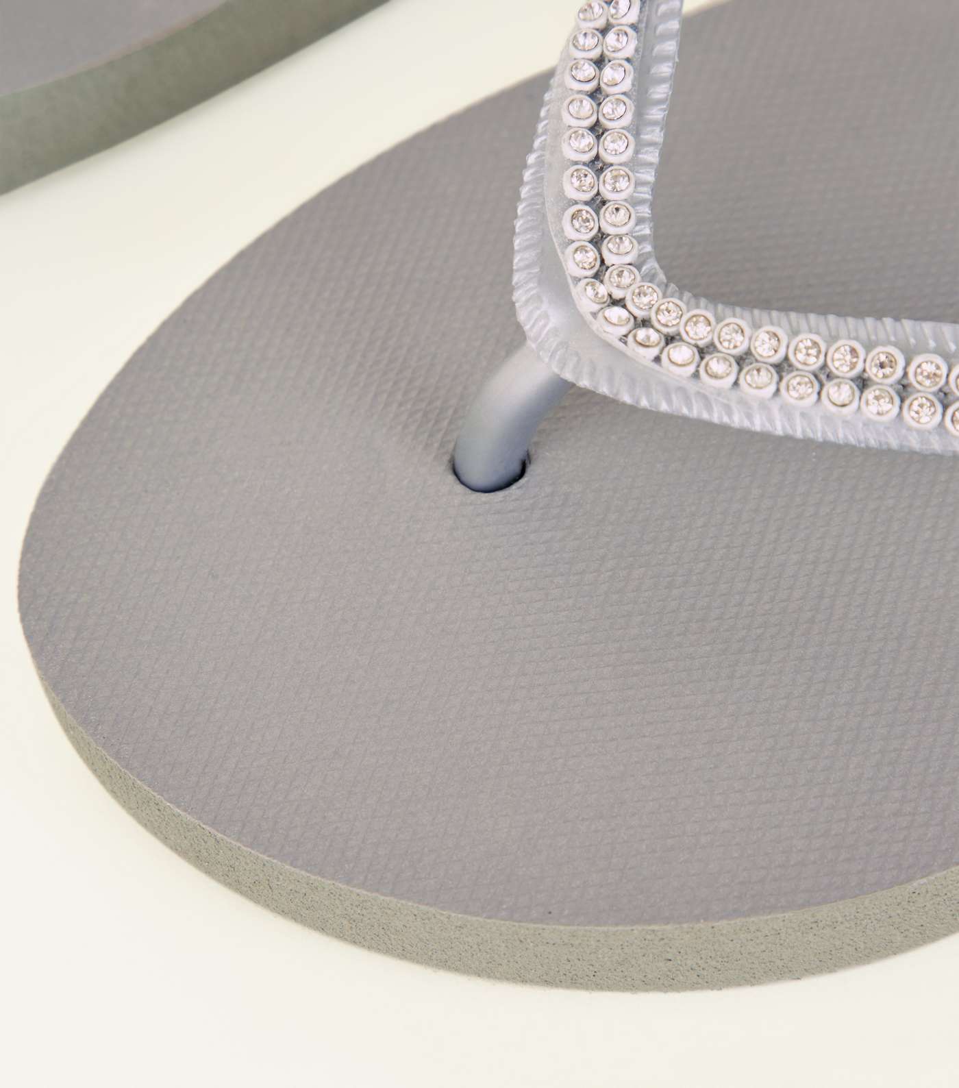 Grey Diamanté Strap Flip Flops Image 3