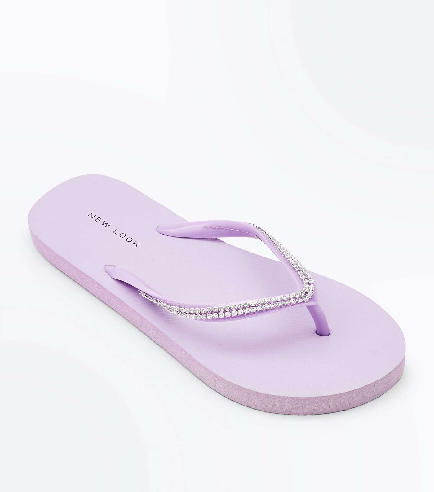 Lilac Diamanté Strap Flip Flops