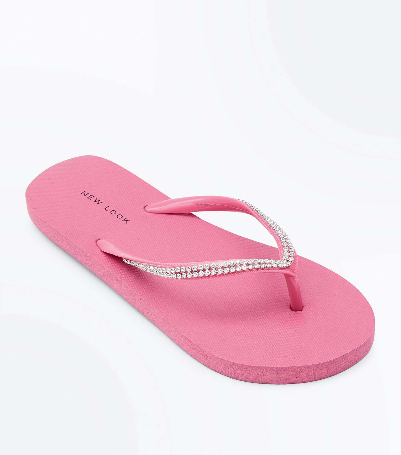 Bright Pink Diamanté Strap Flip Flops