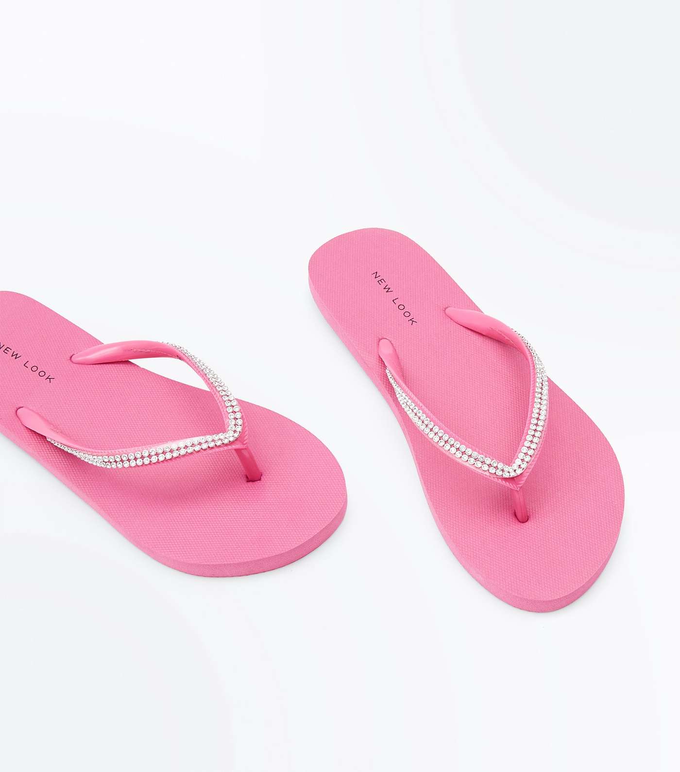 Bright Pink Diamanté Strap Flip Flops Image 3