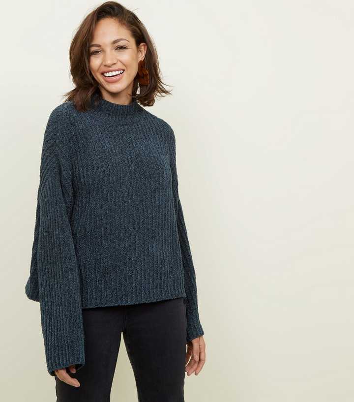 Dark Green Flared Sleeve Chenille Jumper