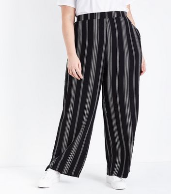 Curves Black Stripe Wide Leg Trousers 