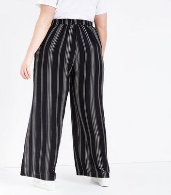 Curves Black Stripe Wide Leg Trousers 