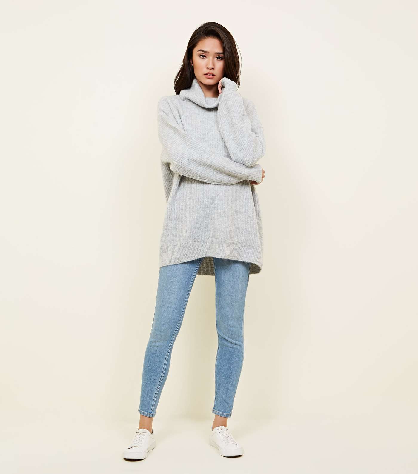 Pale Grey Slouchy Roll Neck Jumper Image 2