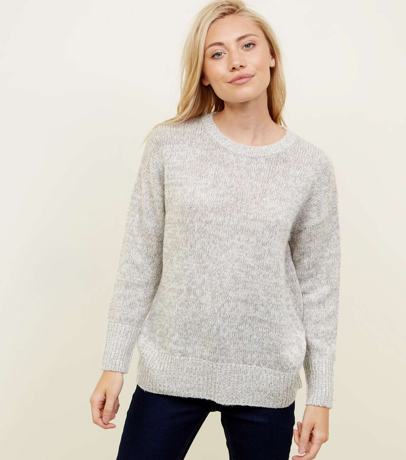 Petite Pale Grey Longline Knitted Jumper 