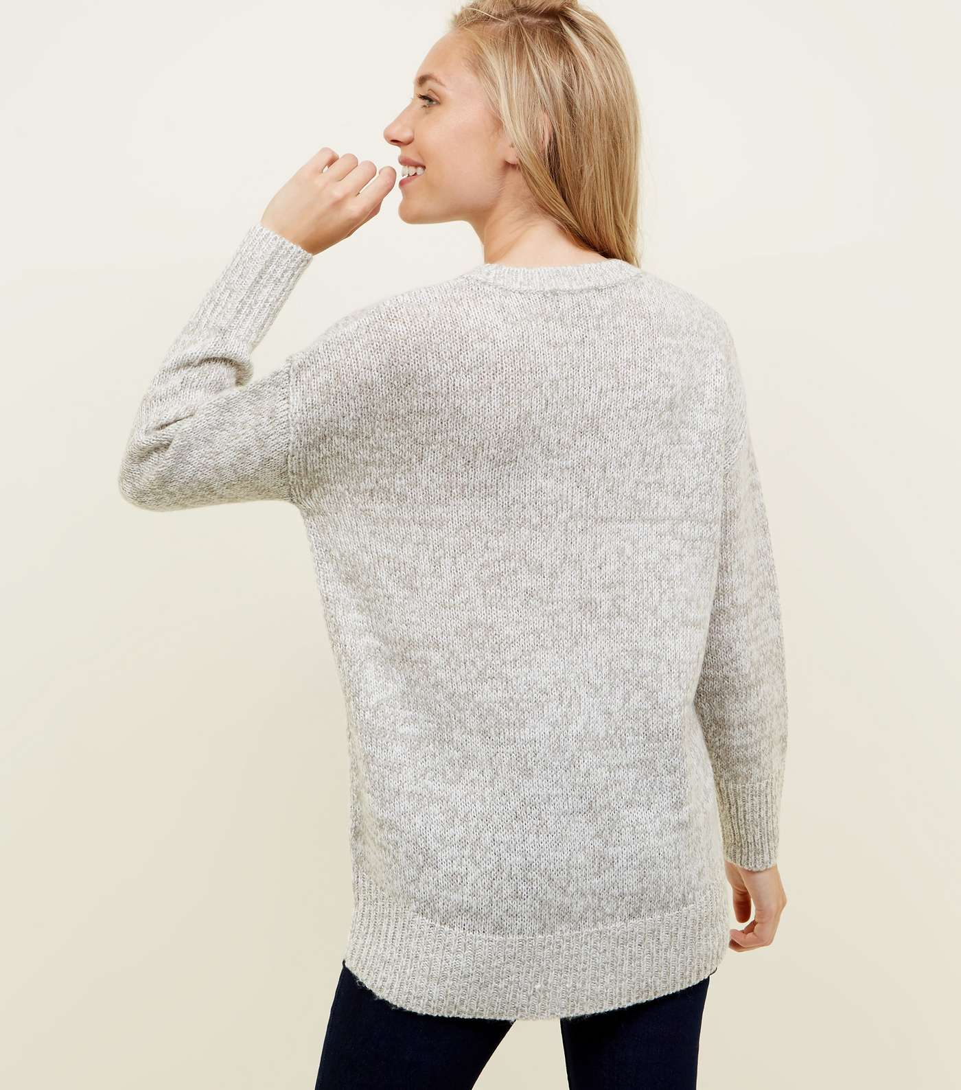 Petite Pale Grey Longline Knitted Jumper  Image 3
