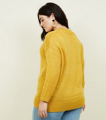 Curves Mustard V Neck Longline Jumper New Look