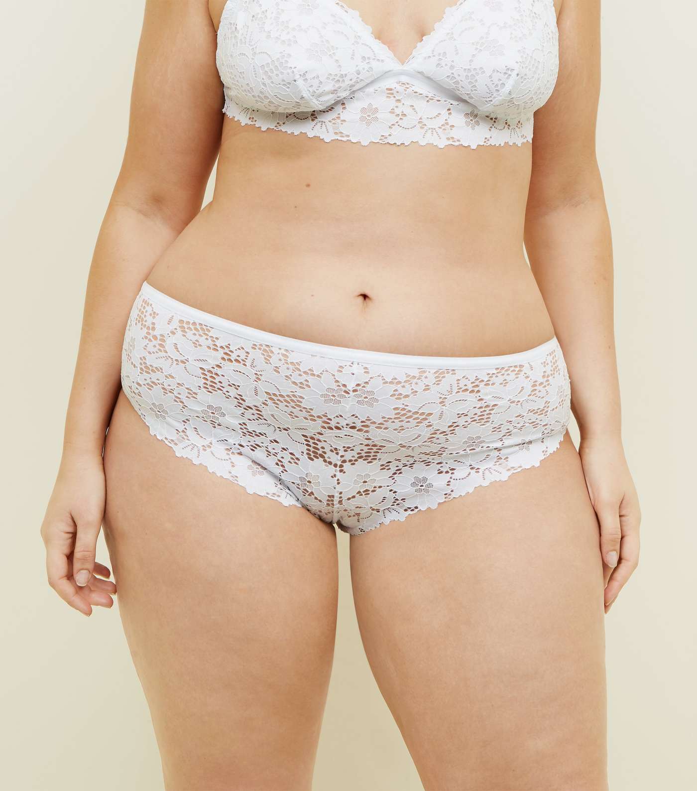 Curves White Floral Lace Thong 